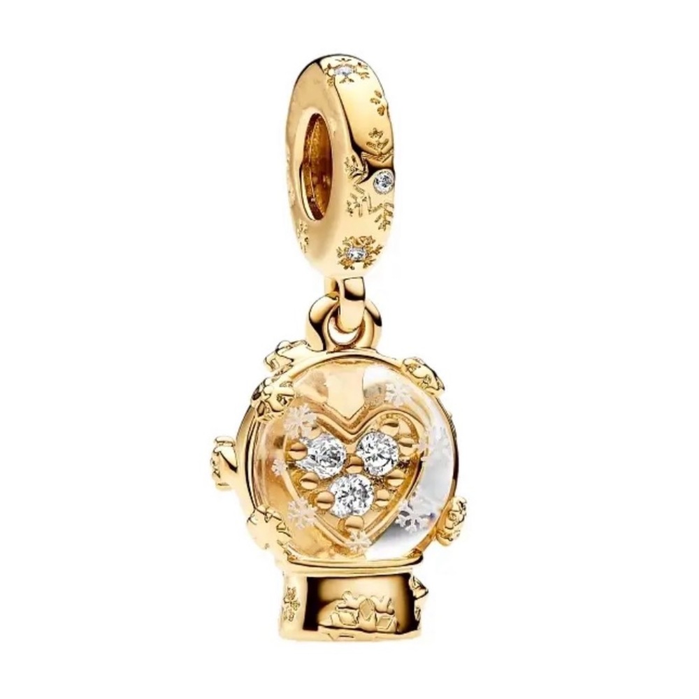 NWOT 14K Gold-Plated Snow Globe Dangle Charm w Clear Crystal Sterling Silver 925